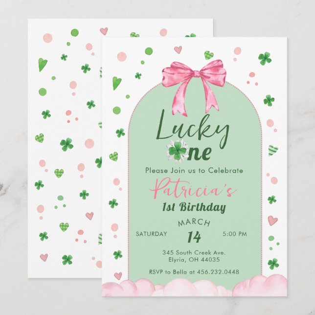 Invitación Lucky One St Patrick Girl Birthday (Anverso / Reverso)