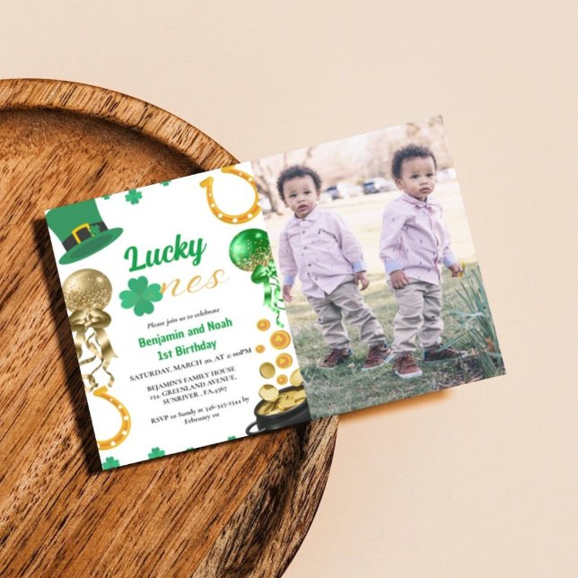 Invitación Lucky One Twin 1er cumpleaños niño del Día de San  (Subido por el creador)