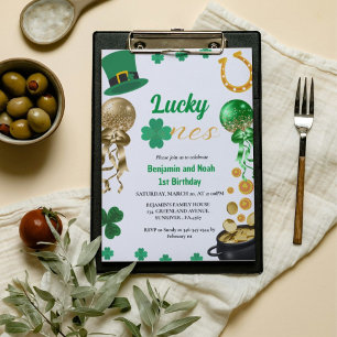 Invitación Lucky One Twin 1er cumpleaños niño del Día de San