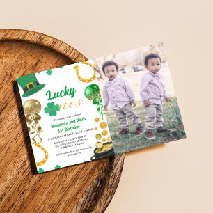 Invitación Lucky One Twin 1er cumpleaños niño del Día de San