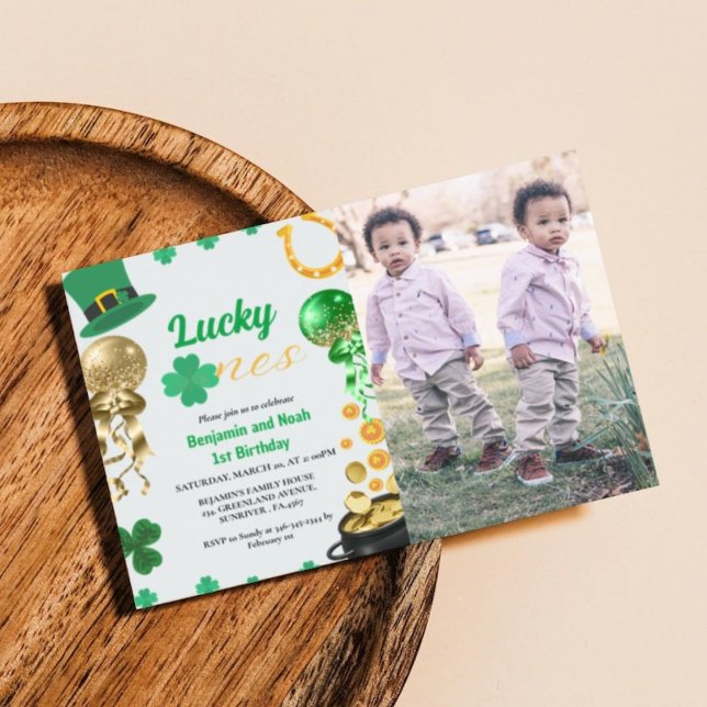 Invitación Lucky One Twin 1er cumpleaños niño del Día de San  (Subido por el creador)