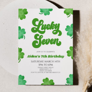 Invitación Lucky Seven Green Clover Séptima Fiesta de Cumplea
