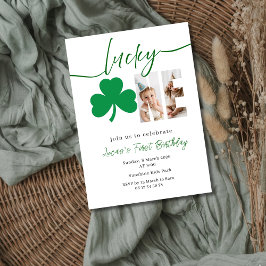 Invitación Lucky Shamrock Foto de Primer Cumpleaños Editable