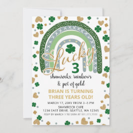 Invitación Lucky Shamrock Rainbow St Patrick Boy Cumpleaños