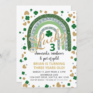 Invitación Lucky Shamrock Rainbow St Patrick Boy Cumpleaños