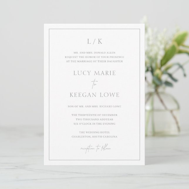Invitación Lucy Gray Classic Elegant Wedding (Anverso de pie)