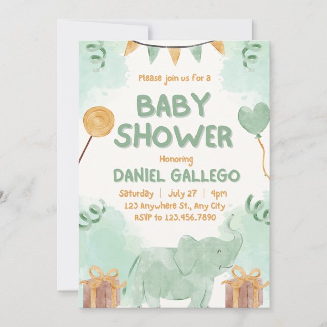 Invitación lúdica a la Baby Shower de los animales (Anverso)