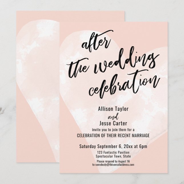 Invitación Luego de la celebración del Boda del corazón blanc (Anverso / Reverso)