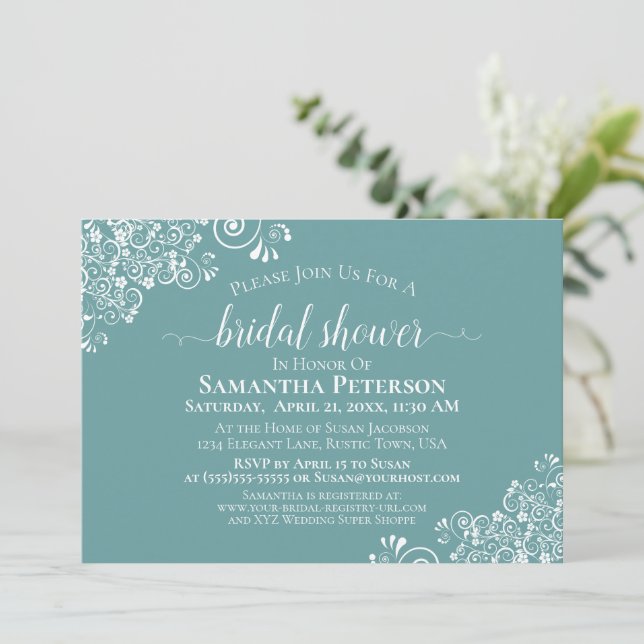 Invitación Lugar blanco frio en la elegante y Verde azulada d (Anverso de pie)