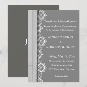 Invitación Lugar blanco y boda de madera rústica gris