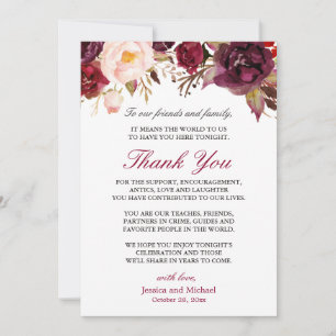 Invitación Lugar Boda de Borgoña Floral Gracias