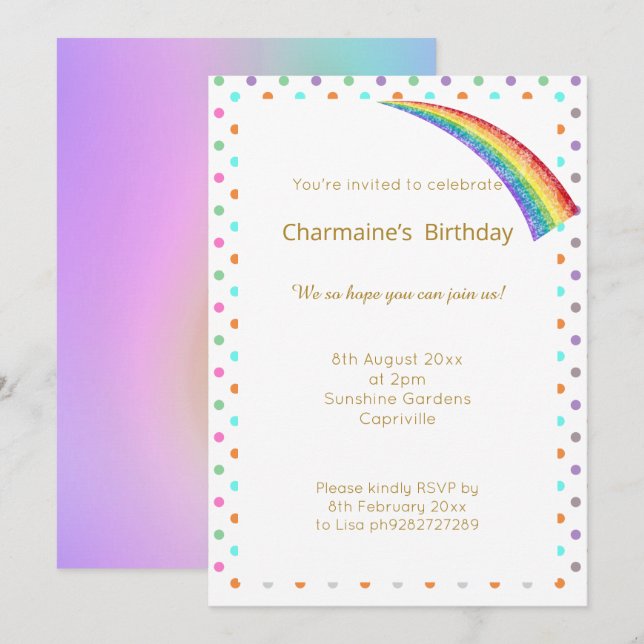INVITACIÓN LUGAR DE ARCO IRIS BONITO PARA TODA OCASIÓN (Anverso / Reverso)