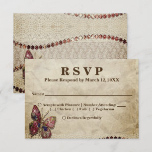 Invitación Lugar de aspecto antiguo, cuentas, menú RSVP marip