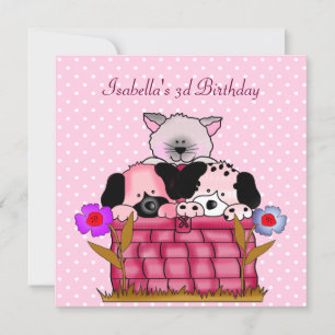 Invitación Lugar de fiesta de 3er cumpleaños Gatos Perros ami