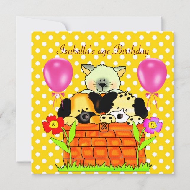 Invitación Lugar de fiesta de cumpleaños para niños Gatos Per (Anverso)