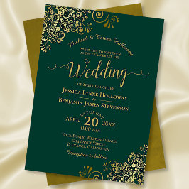 Invitación Lugar de oro en Boda formal elegante verde esmeral