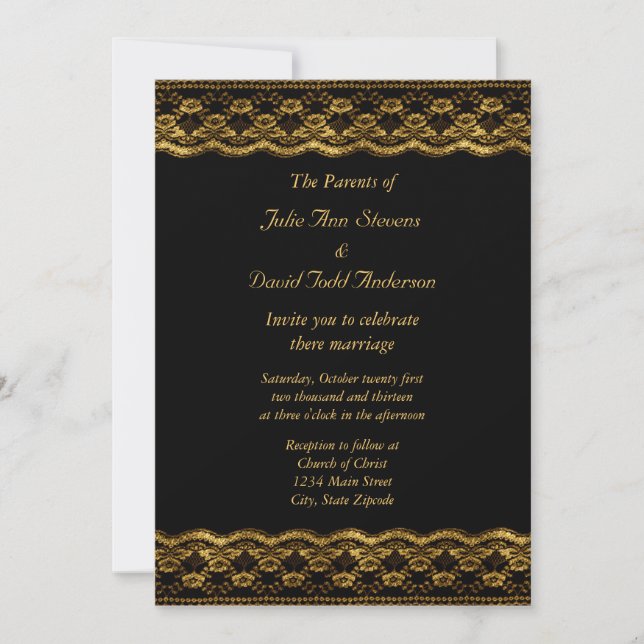 Invitación Lugar de oro en Boda negro (Anverso)