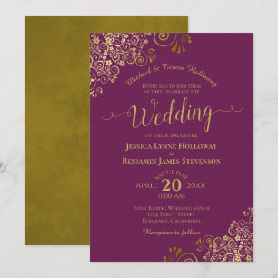 Invitación Lugar de oro en Cassis Boda Purple Elegant Formal