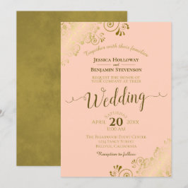 Invitación Lugar de oro en el Boda de caligrafía elegante Pea