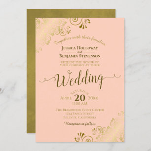 Invitación Lugar de oro en el Boda de caligrafía elegante Pea