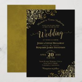 Invitación Lugar dorado en Boda formal clásico elegante negro