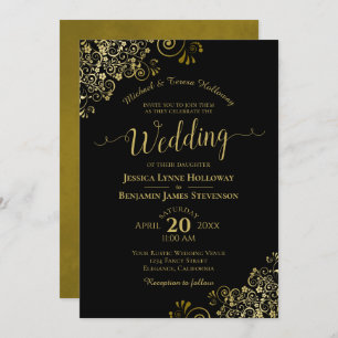 Invitación Lugar dorado en Boda formal clásico elegante negro