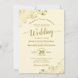 Invitación Lugar dorado en Boda formal elegante de marfil-cre