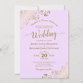 Invitación Lugar dorado en Boda formal elegante Lilac Purple