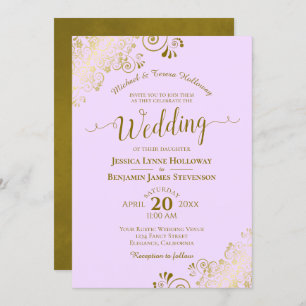 Invitación Lugar dorado en Boda formal elegante Lilac Purple