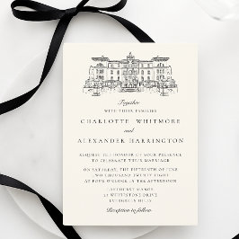 Invitación Lugar, Estética de Antiguo Dinero, Boda de Marfil