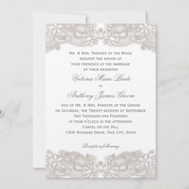Invitación Lugar floral victoriano sobre Boda de diseño blanc (Anverso)
