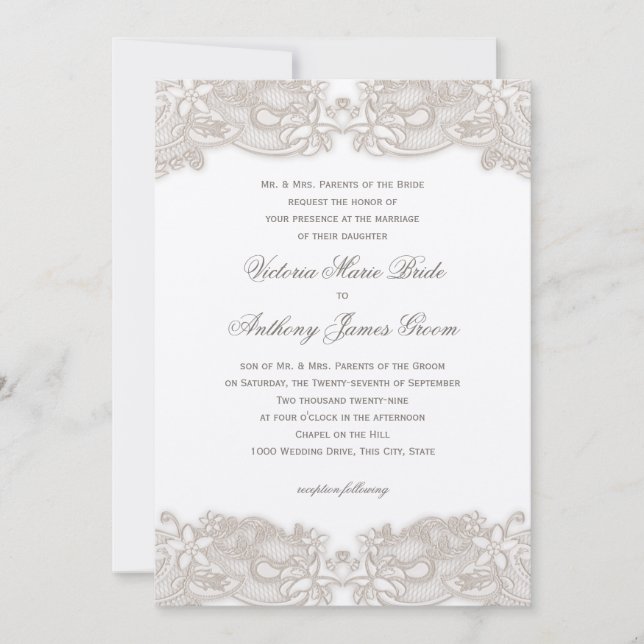Invitación Lugar floral victoriano sobre Boda de diseño blanc (Anverso)