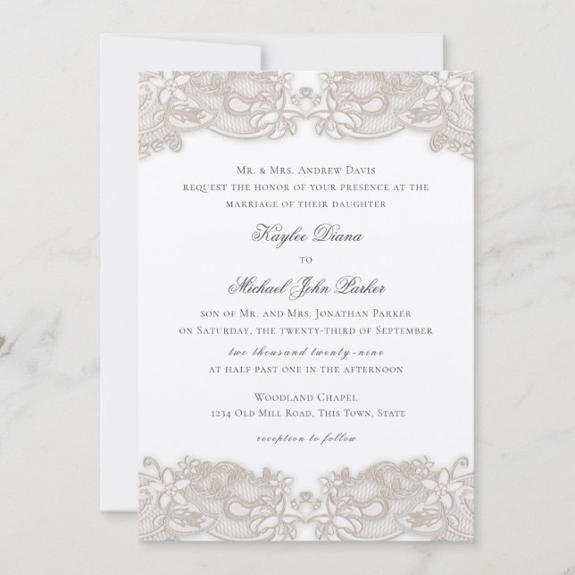 Invitación Lugar floral victoriano sobre Boda de diseño blanc (Anverso)