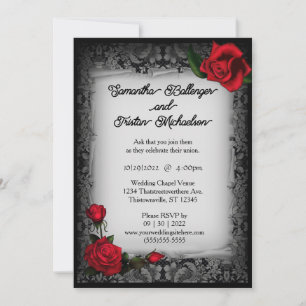 Invitación Lugar gris y Rosas Boda de Gótico de pergamino