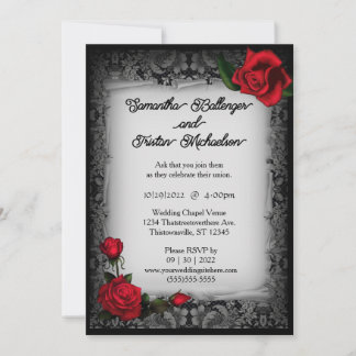 Invitación Lugar gris y Rosas Boda de Gótico de pergamino
