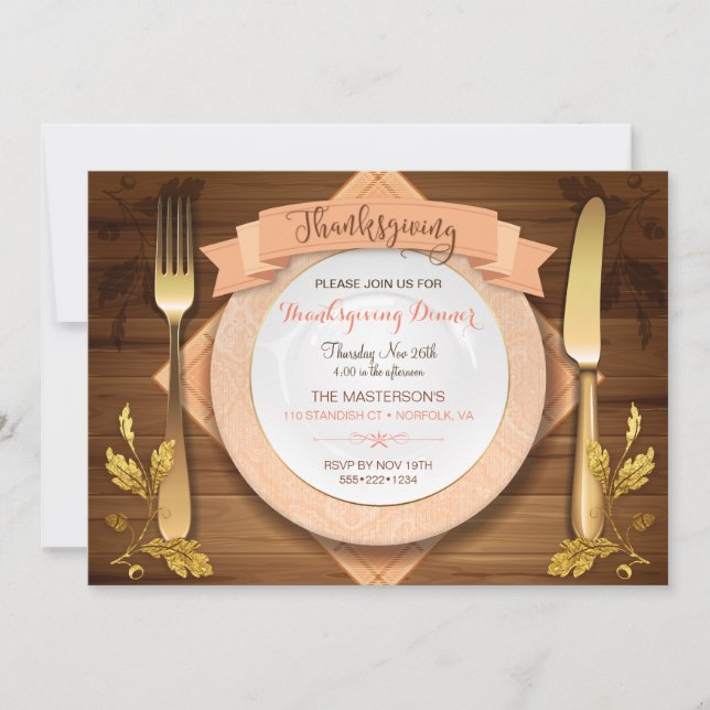 Invitación Lugar rústico elegante con bellota de madera hoja  (Anverso)