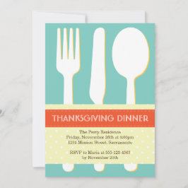 Invitación Lugar Utensil naranja de acción de gracias azul