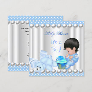 Invitación Lugares de magdalena azules para baby shower de ni