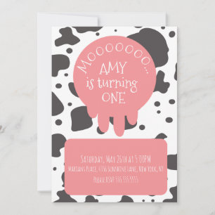 Invitación Lugares de Vaca Patrón Marrón Rosa Fiesta de Cumpl