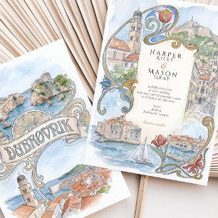 Invitación Lugares emblemáticos de Dubrovnik Croacia Acuarela