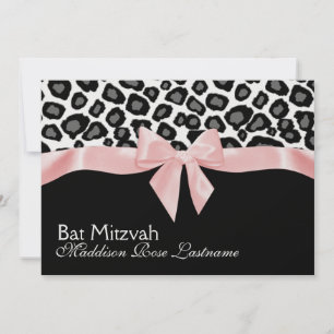Invitación Lugares leopardo y bate de cinta rosa Mitzvah