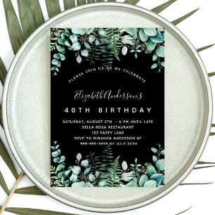 Invitación Lujo arbolado de eucalipto negro de cumpleaños