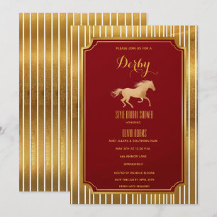 Invitación Lujo Art Deco Derby Nupcial Dorado y Borgoña