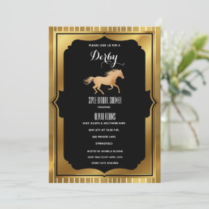 Invitación Lujo Art Déco Negro y Dorado Nupcial del Derby de 