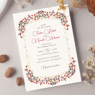Invitación Lujo Artístico Botánico Floral Paisley Foto Boda