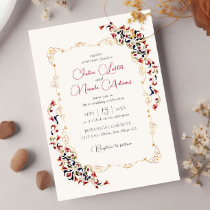 Invitación Lujo Artístico Botánico Floral Paisley Foto Boda