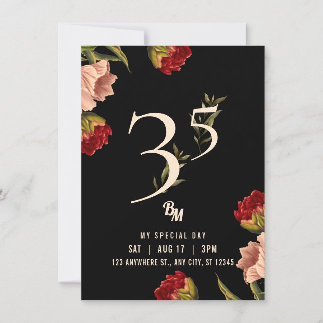 Invitación Lujo Avant Garde Barroco BM 35 Cumpleaños  (Anverso)