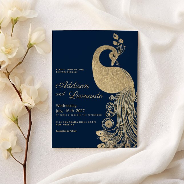 Invitación Lujo azul oro real pavo real elegante Boda (Luxury blue gold royal peacock elegant Wedding )
