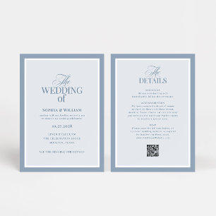 Invitación Lujo Azul Polvo con Código QR de RSVP Boda
