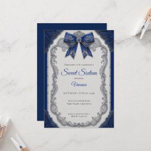 Invitación Lujo Azul Real Plata Cumpleaños 16